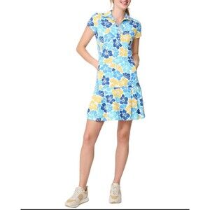 J McLaughlin Dorte Dress Small Women’s Short Sleeve Pleated Floral Performance